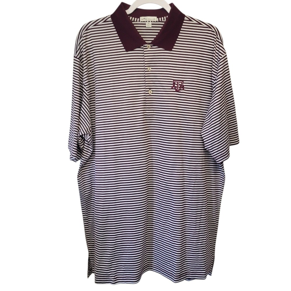 Peter Millar Texas A&M Aggies Striped Polo Shirt Mens XL Maroon White Cotton